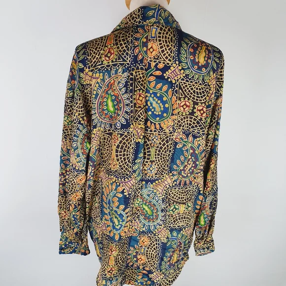 Vintage retro funky print long sleeve shirt top M L - Picture 2 of 9